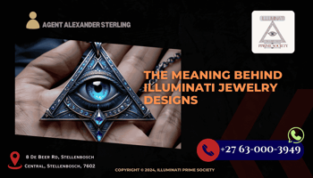 A close-up of a pendant adorned with the all-seeing eye, surrounded by intricate patterns and gemstones, symbolizing the enigmatic allure of Illuminati jewelry.