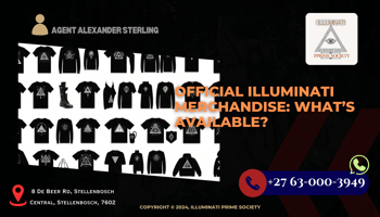 A collage of various Illuminati-themed merchandise items such as t-shirts, hoodies, and accessories.