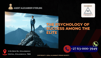 A confident business leader standing atop a mountain peak, symbolizing the pinnacle of success.