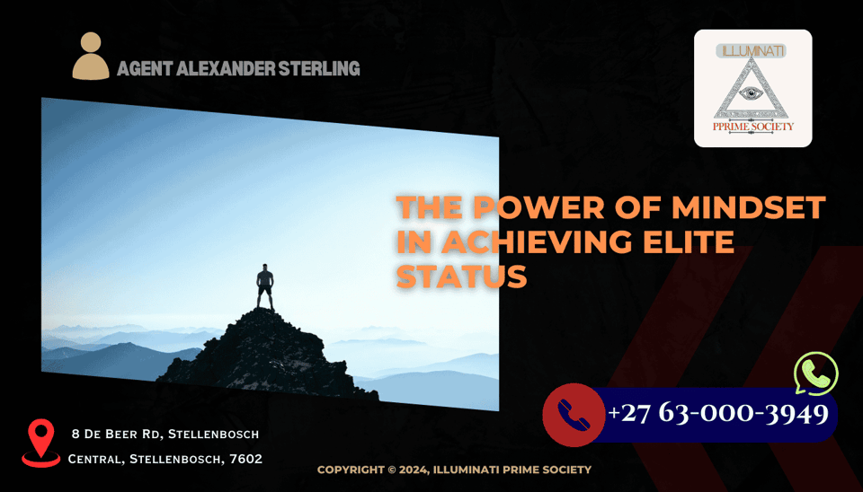 A determined individual standing at the peak of a mountain, symbolizing the pinnacle of achievement through the power of mindset.
