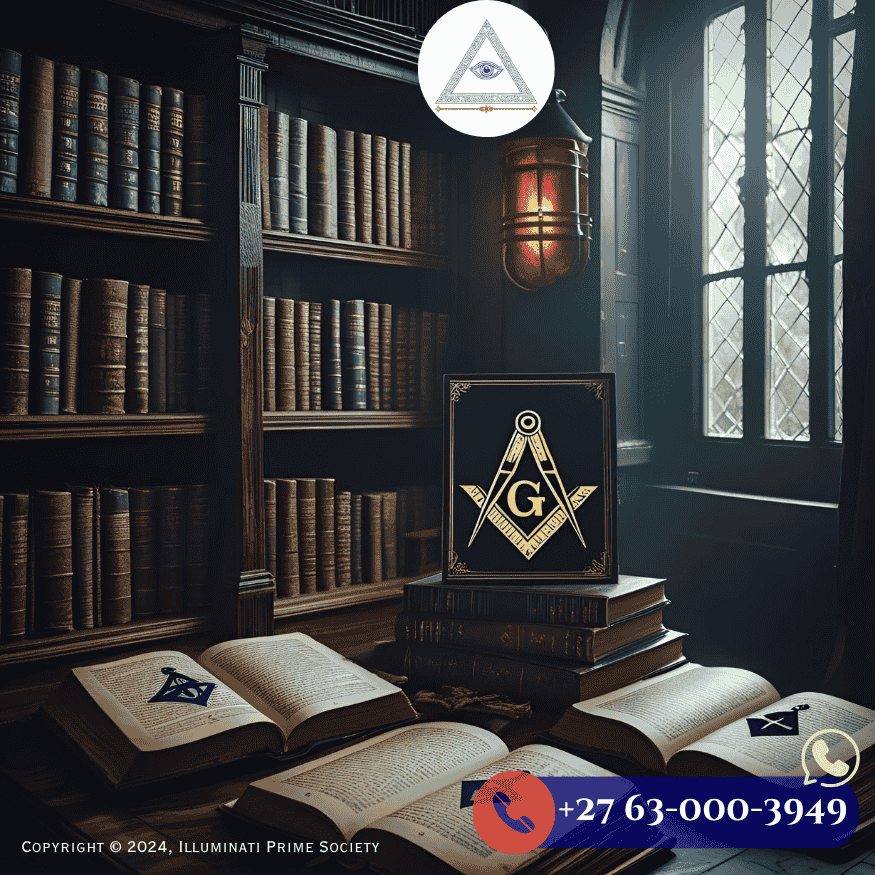 A dimly lit study with old books and Masonic symbols, evoking the mystery of secret societies. (1)