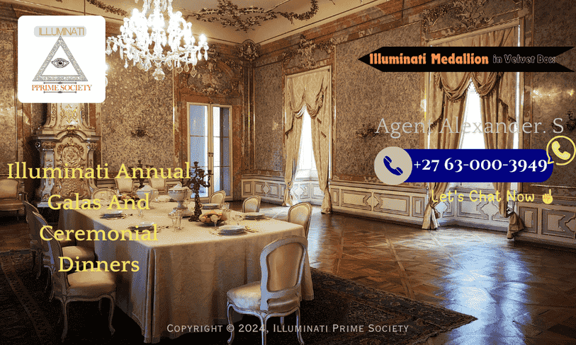 A grand ballroom adorned with luxurious decorations, where attendees in elegant attire engage in hushed conversations under dim, golden lighting.