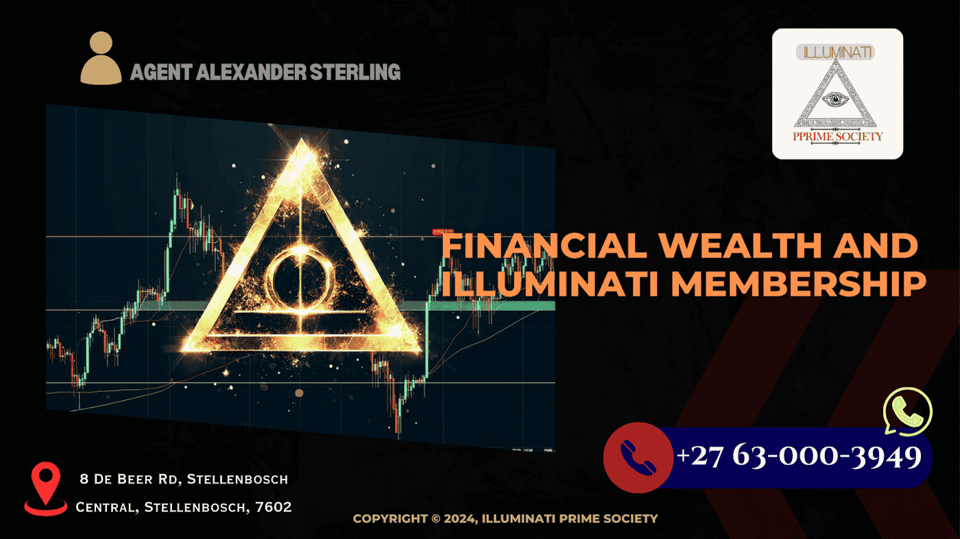 A mysterious symbol representing the Illuminati, with a backdrop of financial charts and wealth indicators.