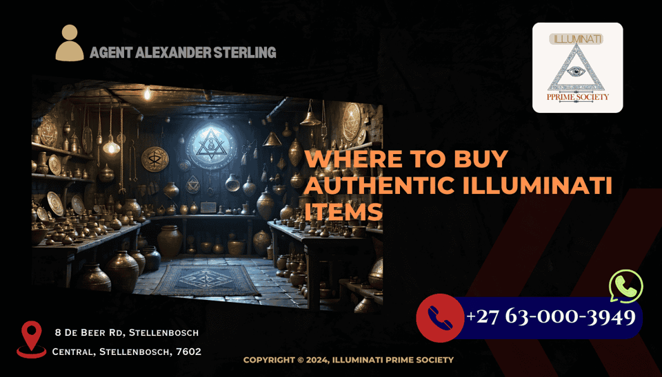 A mysterious, dimly lit shop filled with ancient artifacts and Illuminati symbols.