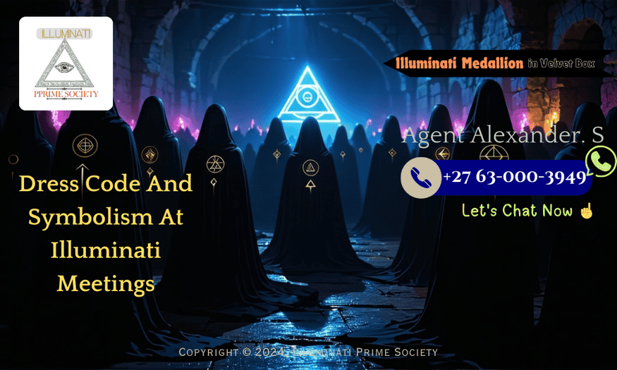 A mysterious, dimly-lit room with individuals wearing symbolic attire, hinting at the secrecy of the Illuminati. (1)