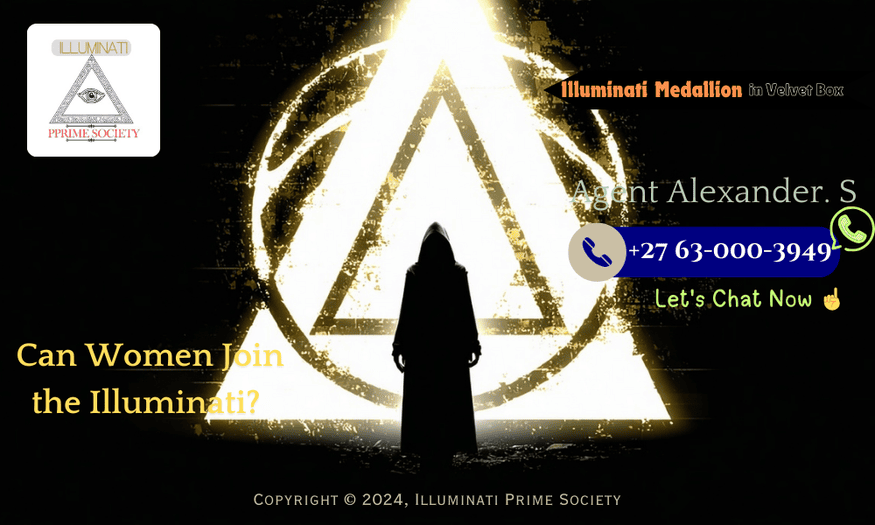 A mysterious, shadowy figure of a woman standing behind a veil with Illuminati symbols faintly visible in the background.