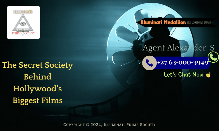 A mysterious, shadowy figure standing behind a classic Hollywood film reel, symbolizing hidden control and influence.