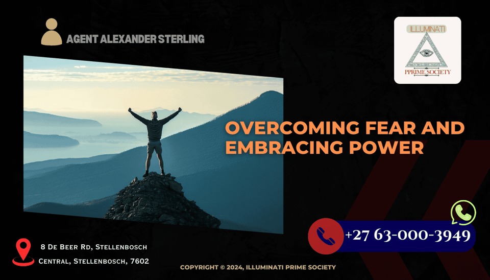 A person standing triumphantly on a mountain peak, symbolizing the conquering of fears and the embrace of personal power.