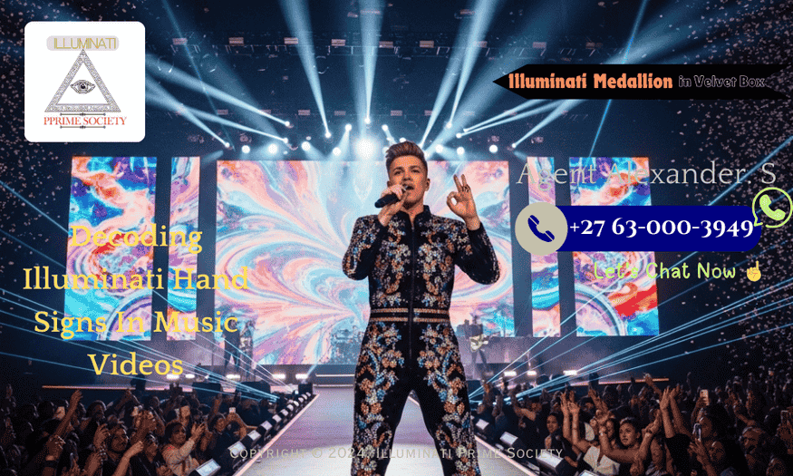 A popular music artist performing on stage, subtly displaying an enigmatic hand gesture.