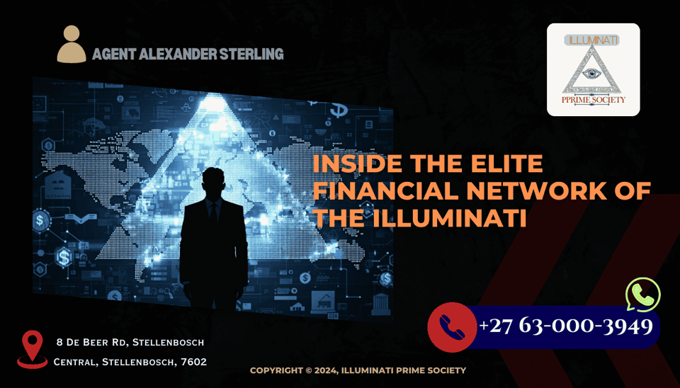 A shadowy figure standing before a backdrop of world currencies and financial symbols, symbolizing the enigmatic control of the Illuminati over global finances.