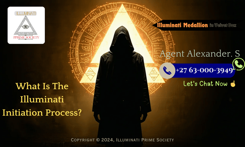 A shadowy figure standing before an ancient, illuminated symbol, symbolizing the secretive nature of the Illuminati initiation process.
