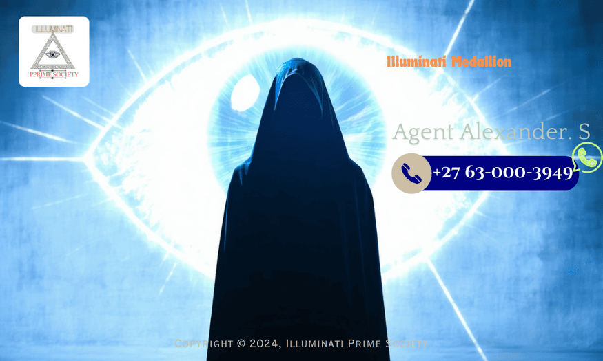 A shadowy figure standing behind a bright, all-seeing eye symbol, hinting at secrecy and power.