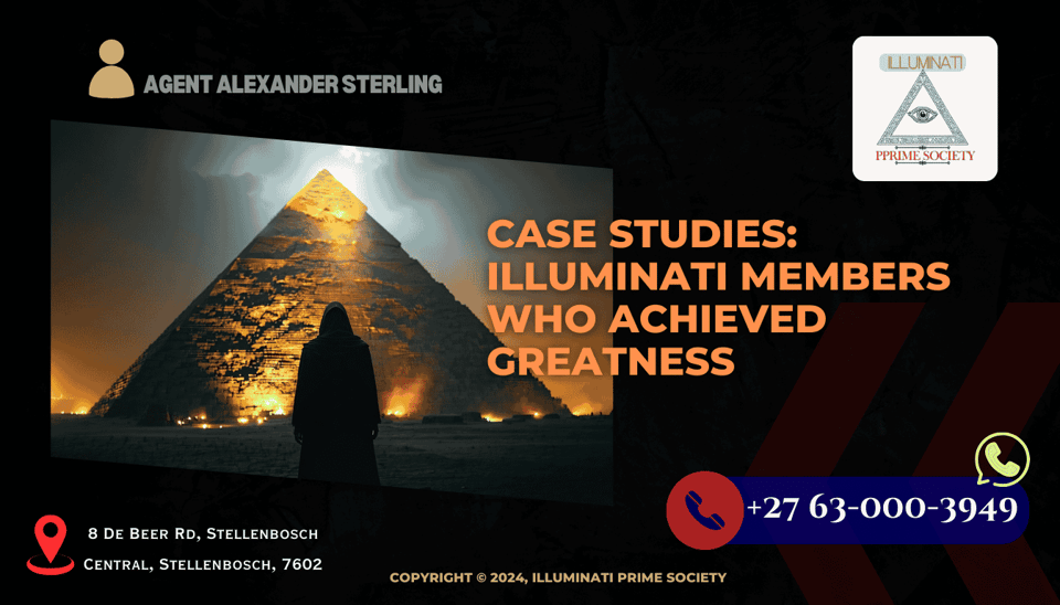 A shadowy figure standing in front of a grand, illuminated pyramid symbolizing knowledge and power.