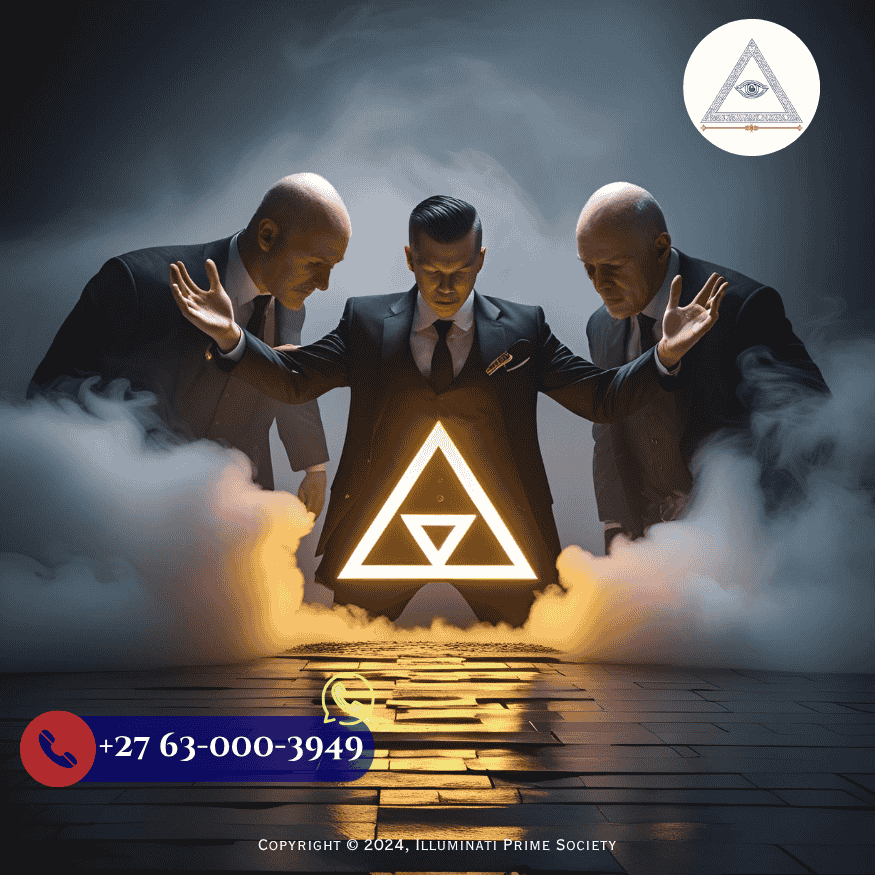 An Illuminati member breaking a wall of fog labeled “Myths,” revealing a glowing symbol of truth beneath.