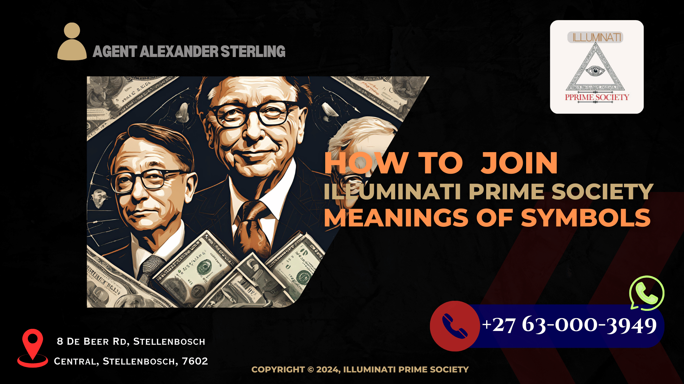 An artistic depiction of powerful business leaders such as Bill Gates, Warren Buffett, and Elon Musk with symbolic imagery like dollar signs and global maps, representing theories about their  connections to the Illuminati (3)