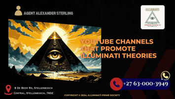 An enigmatic illustration of a pyramid with an all-seeing eye, symbolizing the Illuminati, set against a backdrop of a mysterious, dark landscape.