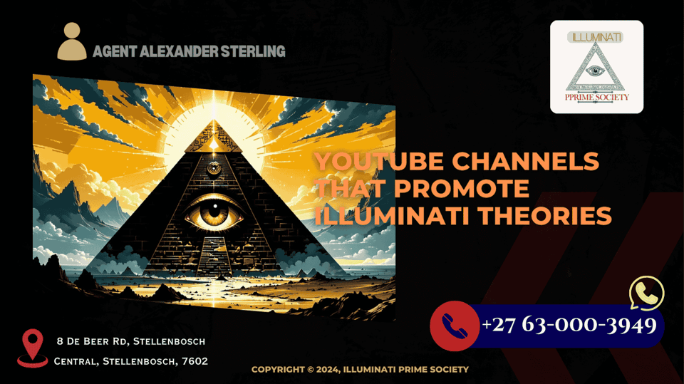 An enigmatic illustration of a pyramid with an all-seeing eye, symbolizing the Illuminati, set against a backdrop of a mysterious, dark landscape.