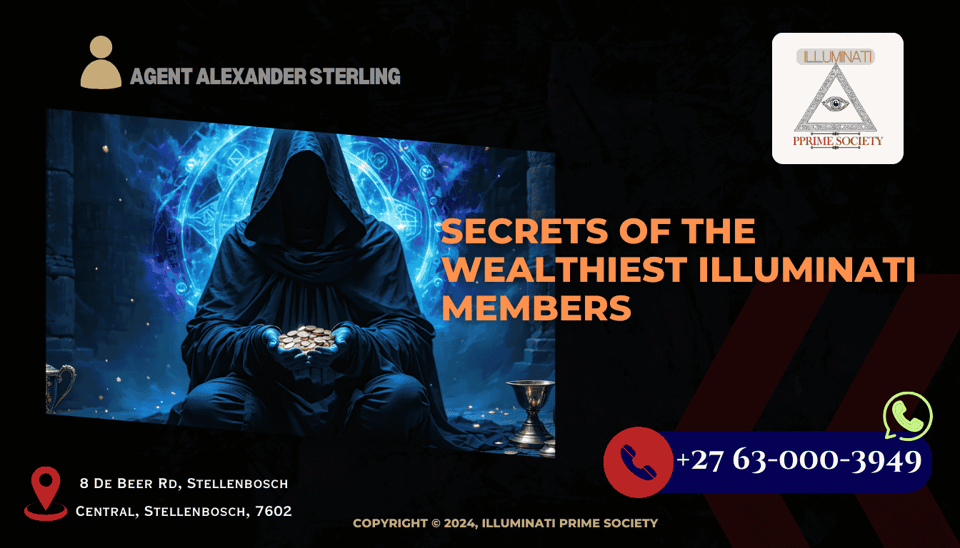 An enigmatic image of a shadowy figure cloaked in mystery, surrounded by symbols of wealth and power.