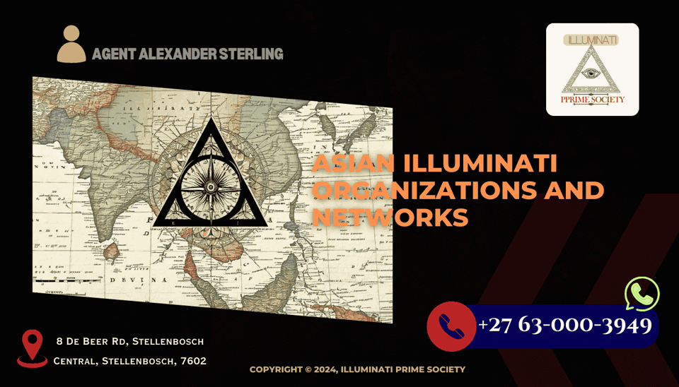 An enigmatic symbol overlaid on a map of Asia, representing the secretive nature of Illuminati organizations in the region.