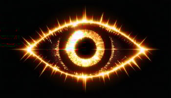 An enigmatic eye symbol glowing on a dark background, representing the all-seeing eye associated with Illuminati themes in video games.