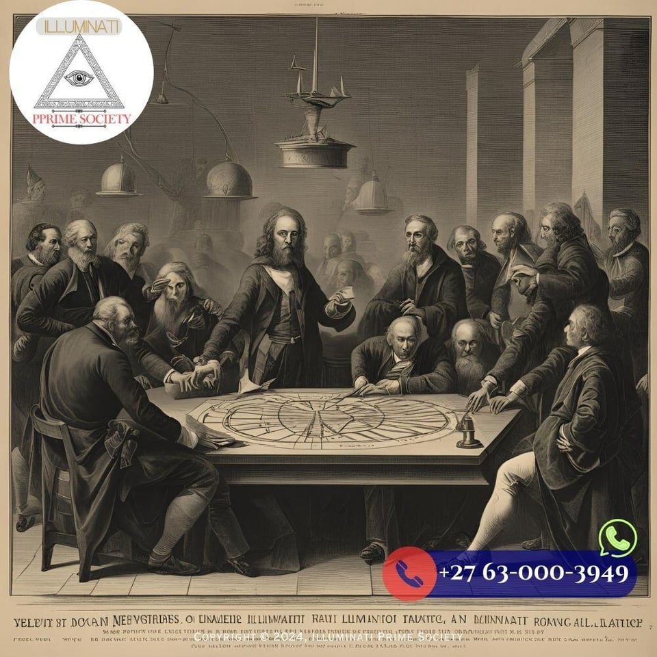 Historical depiction of Illuminati members discussing strategy