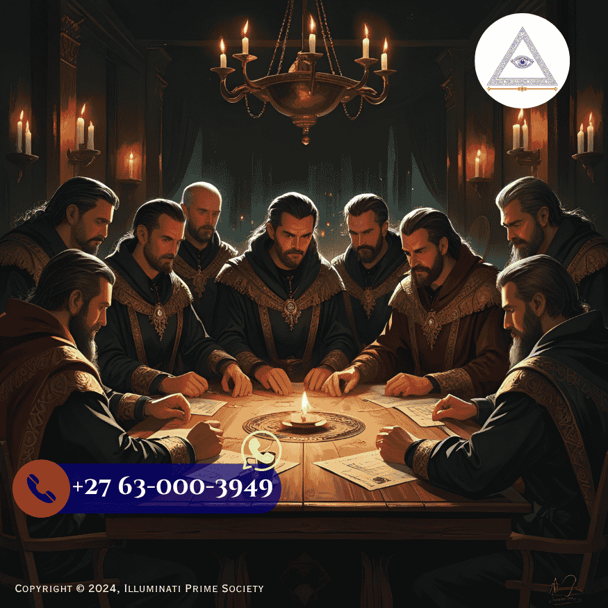 Historical depiction of Illuminati members discussing strategy