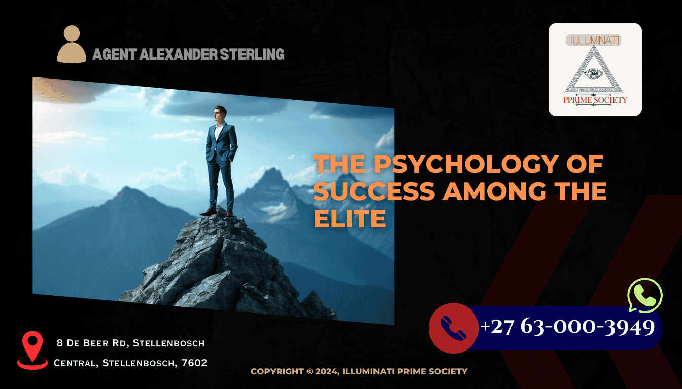 A confident business leader standing atop a mountain peak, symbolizing the pinnacle of success.