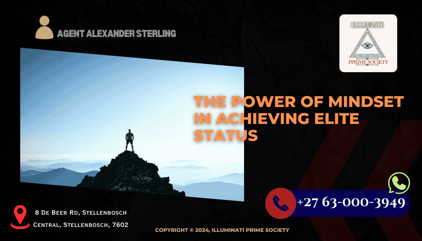 A determined individual standing at the peak of a mountain, symbolizing the pinnacle of achievement through the power of mindset.