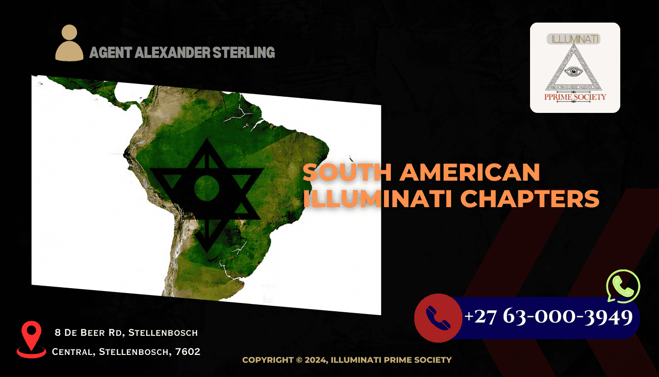 A shadowy symbol of the Illuminati superimposed over a map of South America