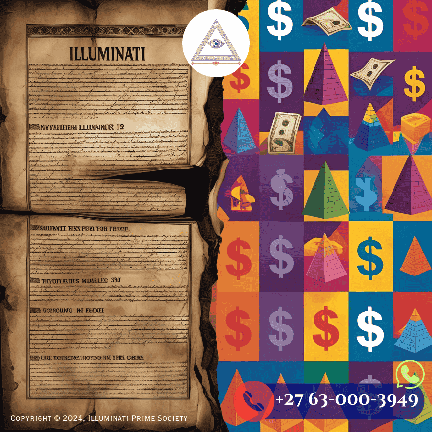 A split image showing historical Illuminati manuscripts contrasted with modern pop culture references (pyramids, dollar bills, celebrities). (2)