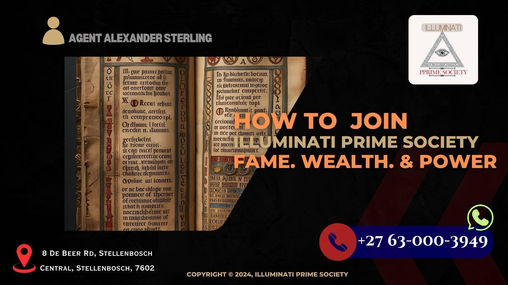 An aged Illuminati manuscript opened to reveal ritual instructions in Latin and coded symbols.
