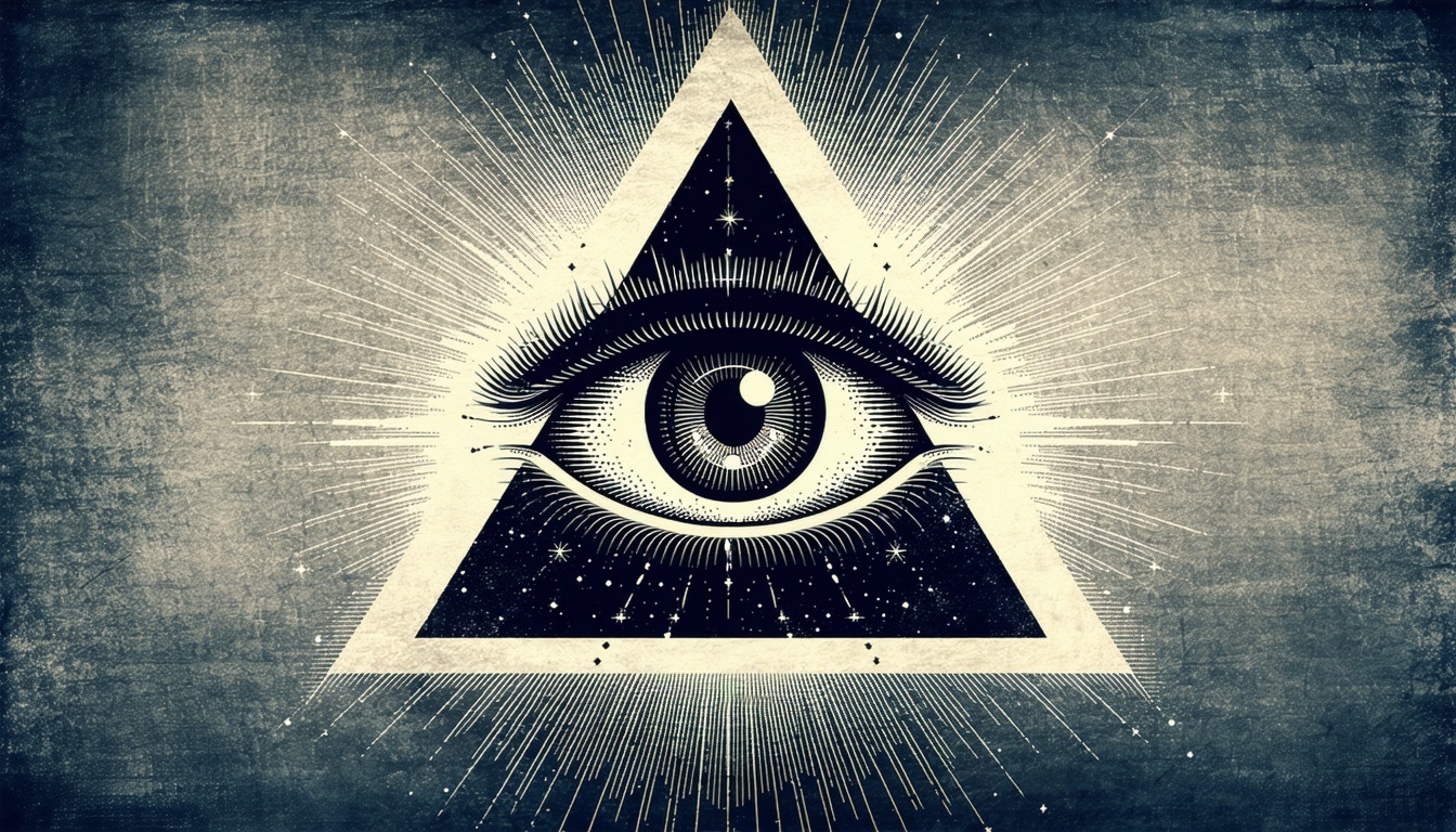A mysterious symbol often associated with the Illuminati, such as the all-seeing eye within a triangle.