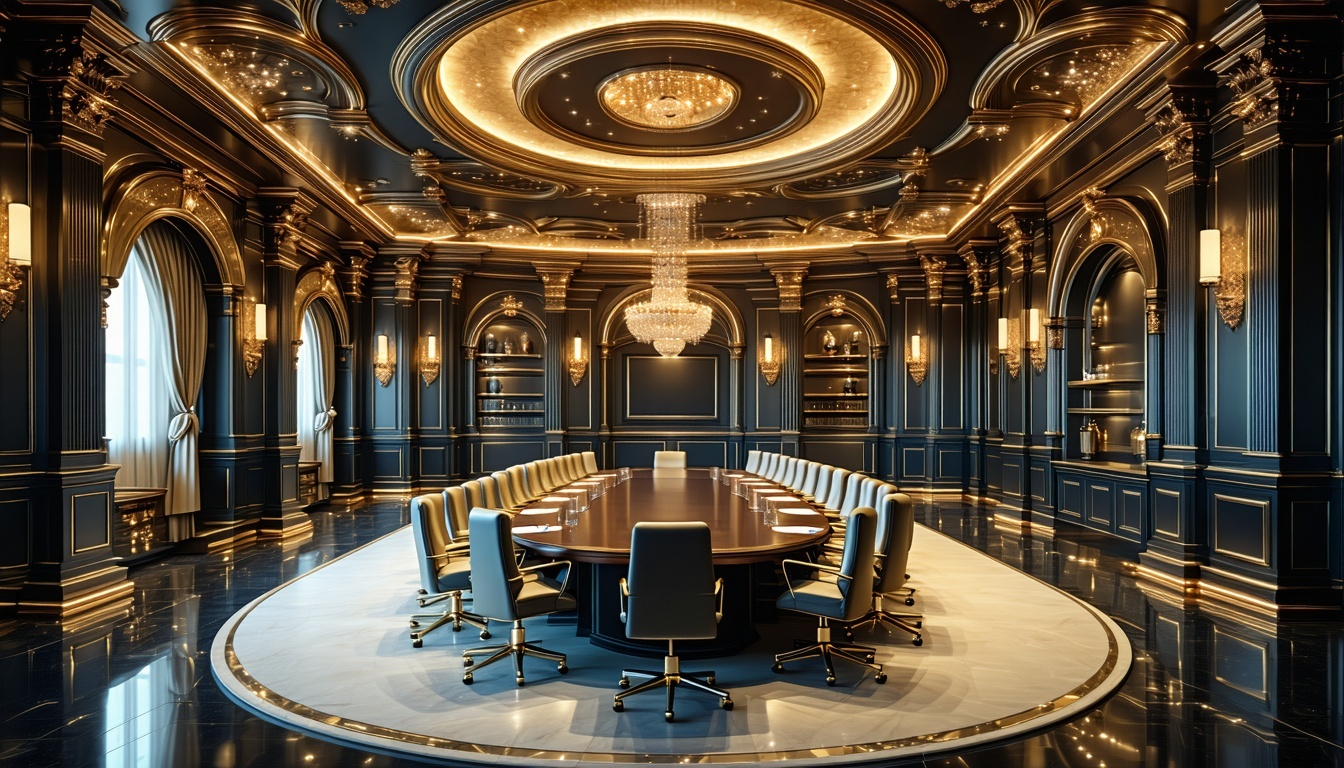A secluded, luxurious conference room surrounded by opulent decor, hinting at secretive gatherings.