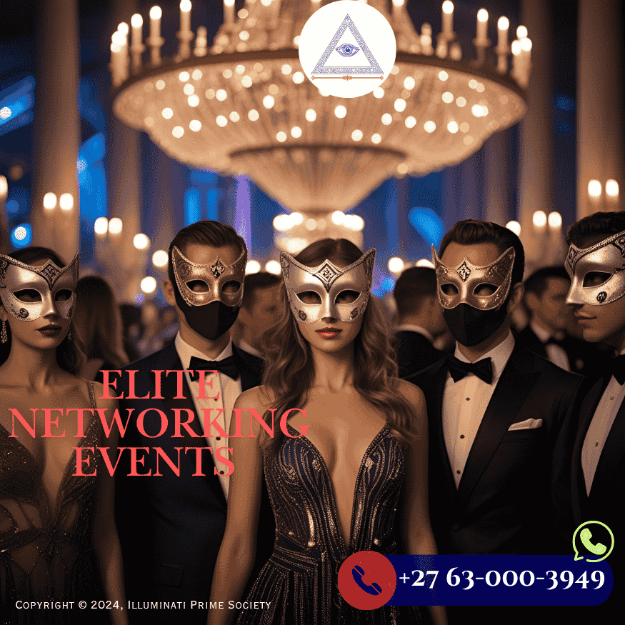 Illuminati gala with masked symbolism and formal attire