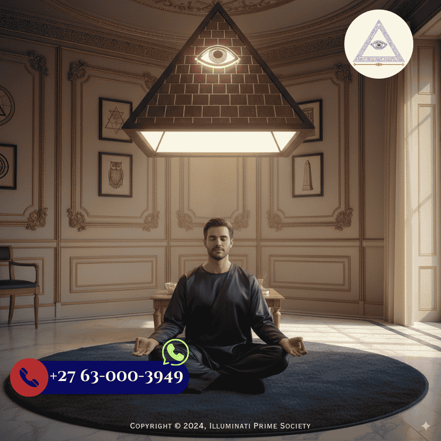 Illuminati member meditating under symbolic architecture (1)