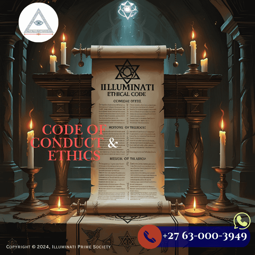 Scroll of the Illuminati Ethical Code displayed on ritual altar