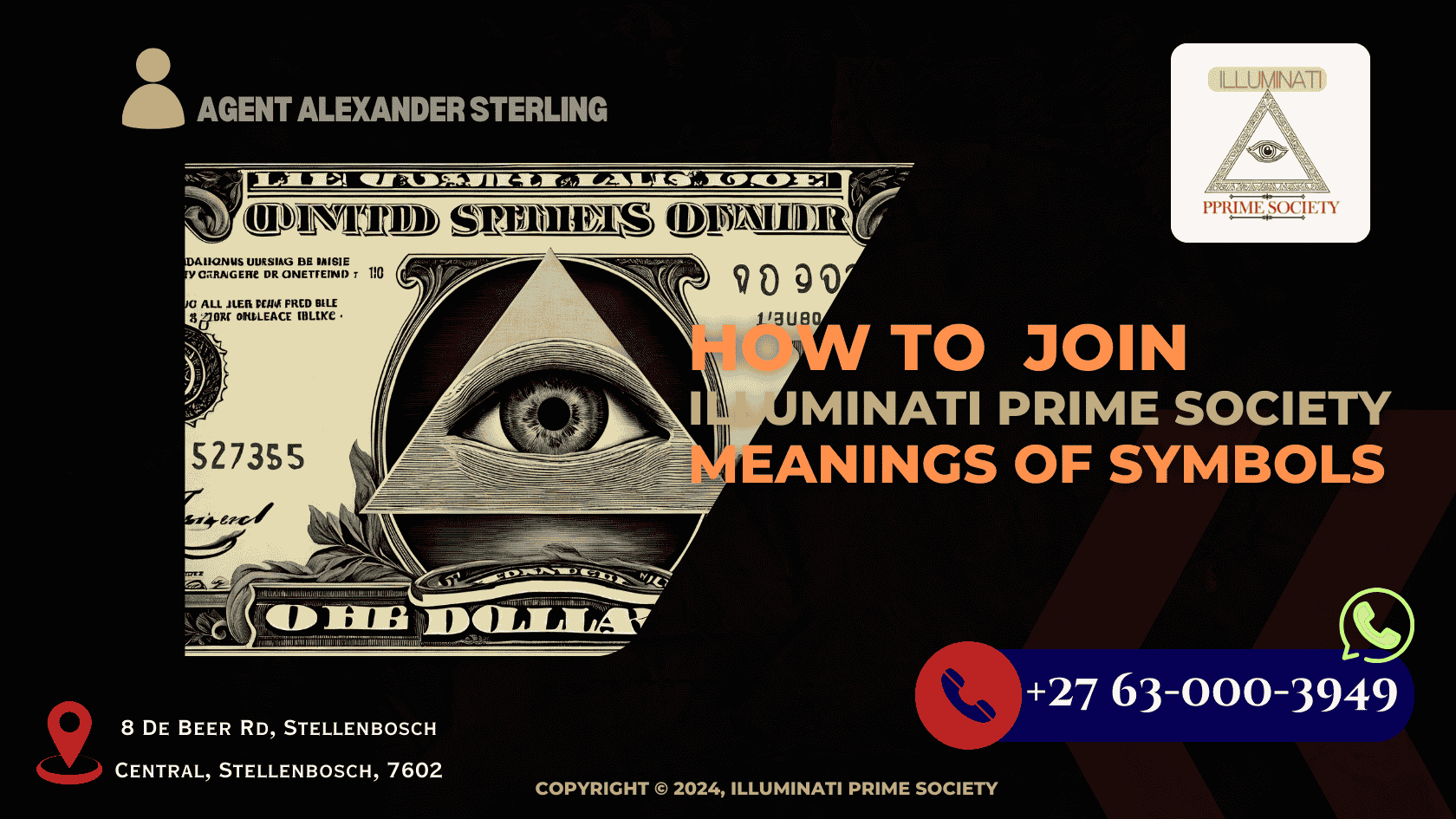 A detailed rendering of the all-seeing eye atop a pyramid with radiating light.